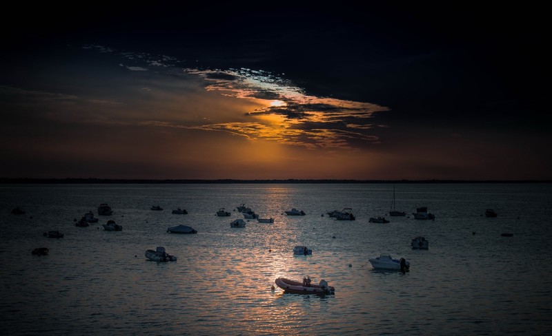 dark, sky, water, outdoors, sunlight, boat, vehicle