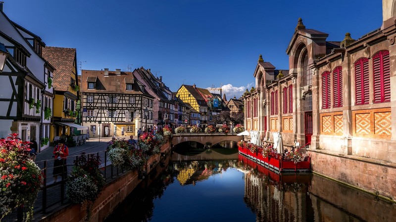 town, canal, France, water, reflection
