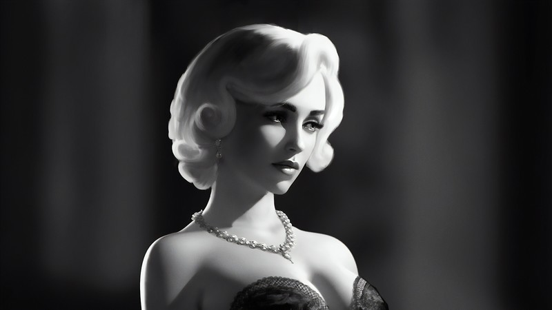 digital, digital art, artwork, illustration, black, white, Photoshop, women, monochrome, bokeh, portrait, Marilyn Monroe