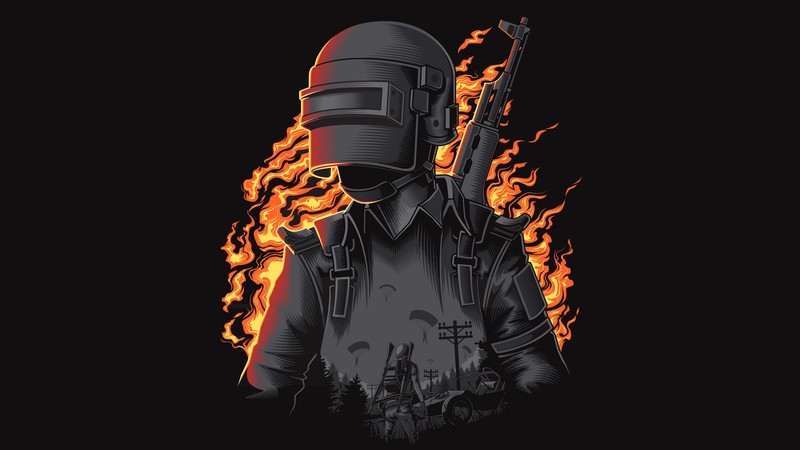 Player Unknown Battleground, soldier, weapon, rifles, AK-47, fire, helmet, double exposure
