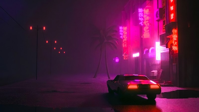 digital, digital art, artwork, illustration, synthwave, vaporwave, Retrowave, 1980s, 80s, neon, neon lights, lights, night, dark, car, vehicle, transport, urban, modern, architecture, lamp, concept art, concept car, concept cars, pink, red, purple, colorful, glowing, landscape, surreal, science fiction