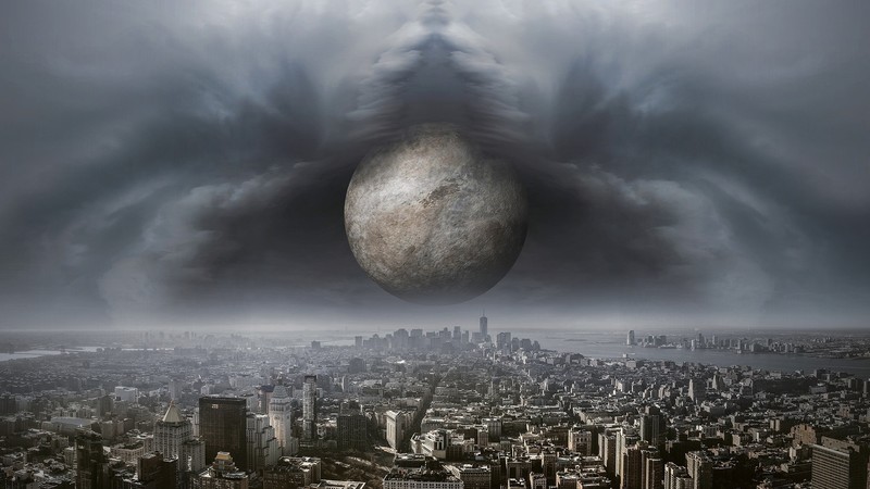 planet, cityscape, digital art, artwork