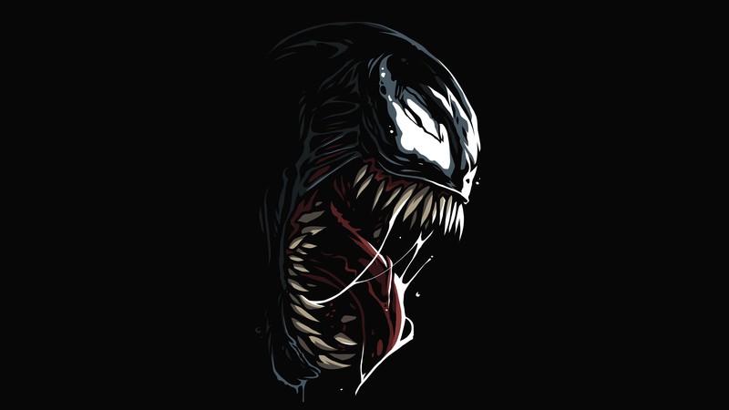 digital, digital art, artwork, minimalism, illustration, simple, simple background, black, black background, Marvel Comics, Marvel Cinematic Universe, fictional, fictional character, character design, eddie brock, Venom, Symbiote, antiheroes, dark, dark background, Oleg Bright