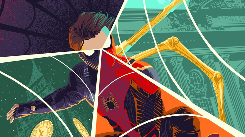 digital, digital art, artwork, illustration, colorful, Marvel Comics, Marvel Cinematic Universe, comics, Spider-Man, Peter Parker, hair, Iron-spider, fan art, fictional, fictional character, superhero, movie characters, Spider-Man Far From Home, movie poster