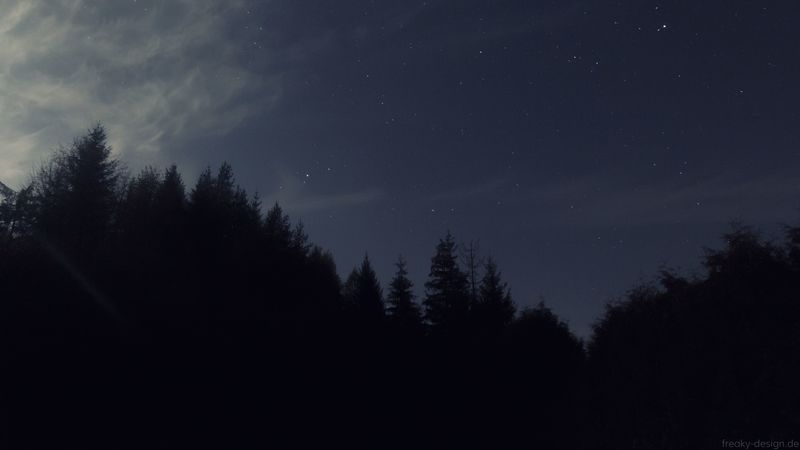night, starry sky, trees, dark, darkness, 4k
