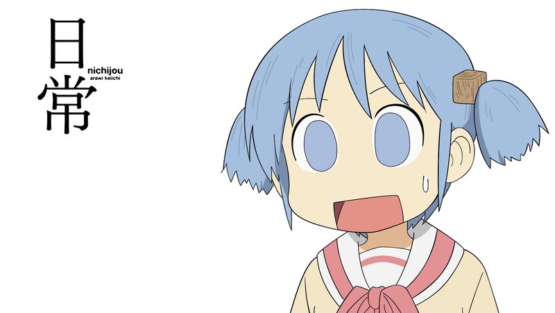 Nichijou, Kyoto anime, anime girls, blue hair, blue eyes, simple background, white background