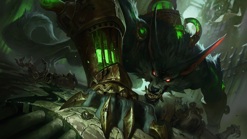 Warwick, League of Legends, PC gaming, red eyes, glowing eyes, fantasy art, creature