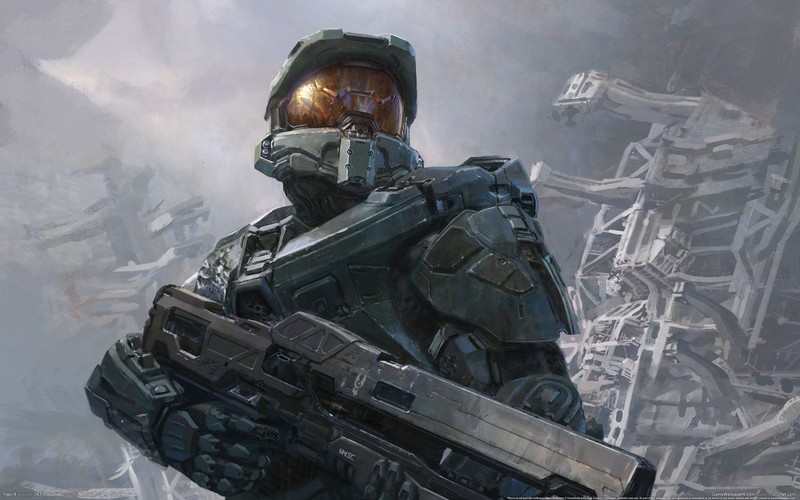 Halo, Halo 4, weapon, railguns, video games, armor, Armored, artwork, digital art, concept art, futuristic, Master Chief