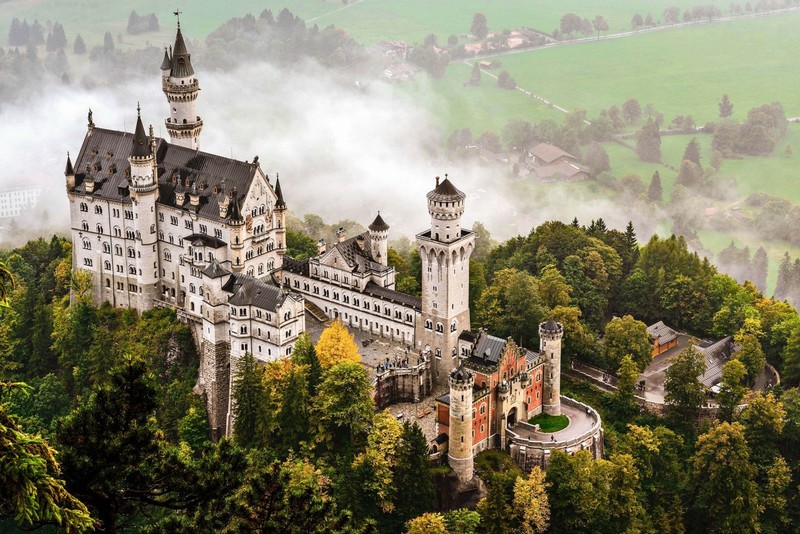 Neuschwanstein Castle, castle, building, architecture, Germany, landscape, trees