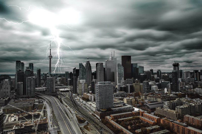 Toronto, lightning, city, cityscape