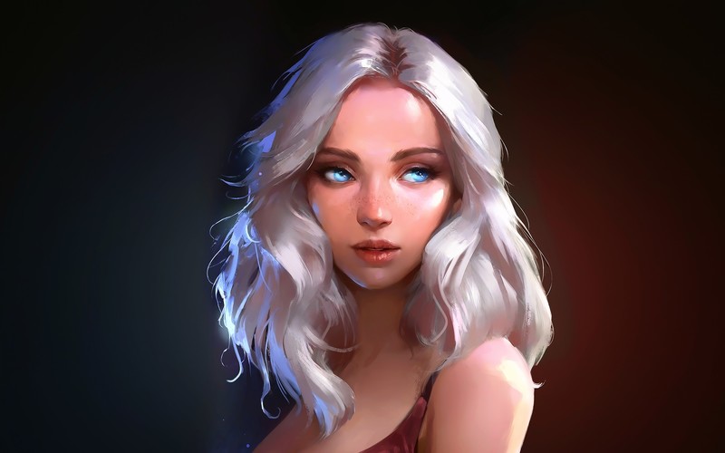 blue eyes, silver hair, drawing