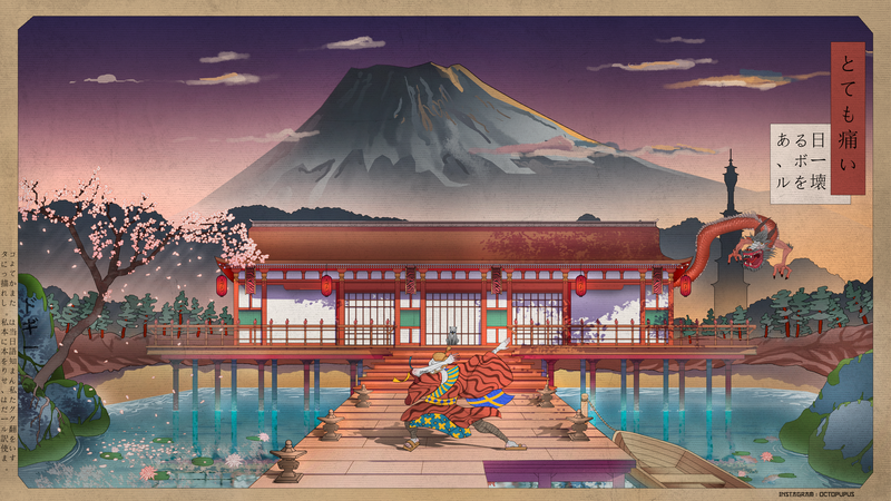 house, mountains, colorful, Asia, artwork, building