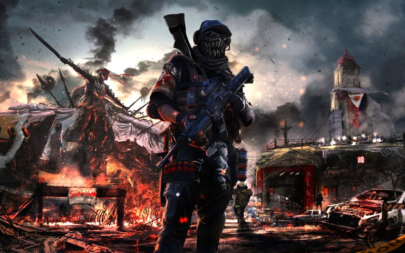 soldier, science fiction, artwork, weapon, apocalyptic, futuristic