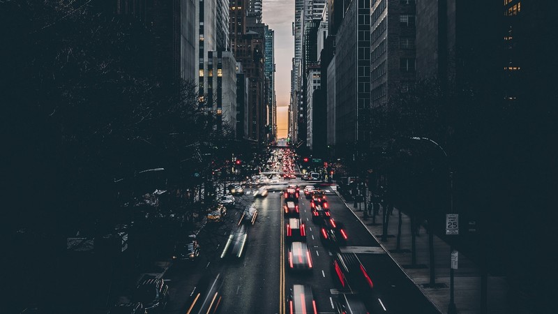 city, road, car, dark, building, motion blur