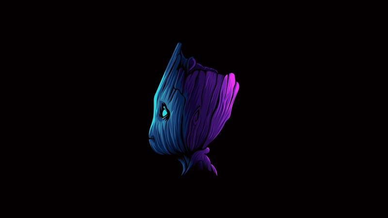 digital, digital art, artwork, illustration, simple, simple background, minimalism, black, colorful, Marvel Comics, Marvel Cinematic Universe, superhero, Groot, Baby Groot, Guardians of the Galaxy, fictional, fictional character, character design, black background, Vectto