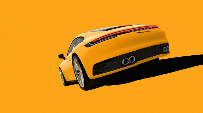car, artwork, vehicle, Porsche 911 Carrera S, simple background, yellow, yellow background, yellow cars, low-angle