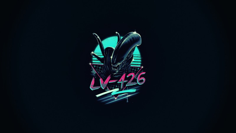 digital, digital art, artwork, illustration, dark, dark background, cyan, colorful, Alien (movie), aliens, fictional, fictional creatures, creature, Xenomorph, simple, simple background, minimalism, Retrowave, vaporwave, synthwave