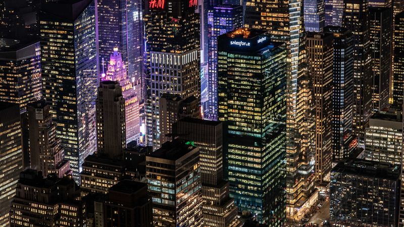 night city, lights, buildings, glow, 4k