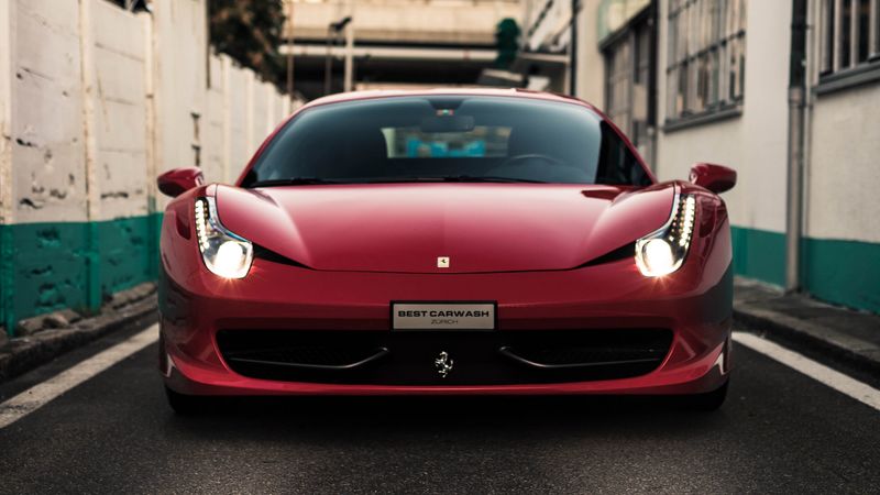 ferrari, sports car, red, front view, 4k