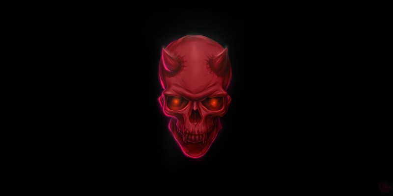 simple background, black background, skull, Devil, fantasy art
