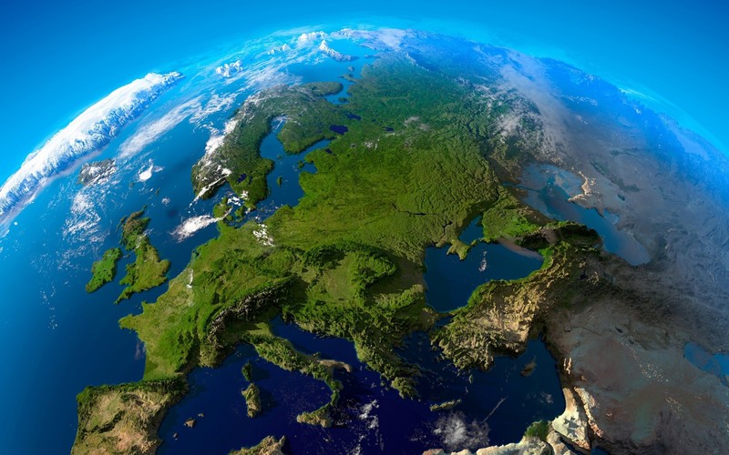Earth, planet, continents, Europe, artwork, digital art, aerial view, sea, north pole, mountains, Asia