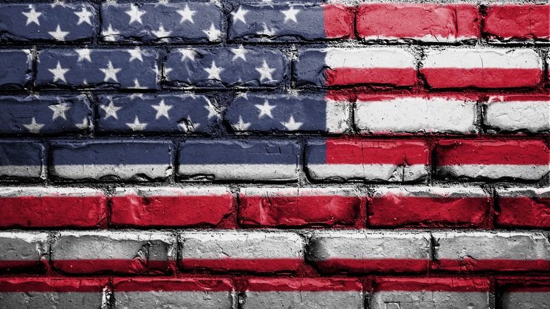 flag, america, usa, symbolism, wall, brick, paint, 4k