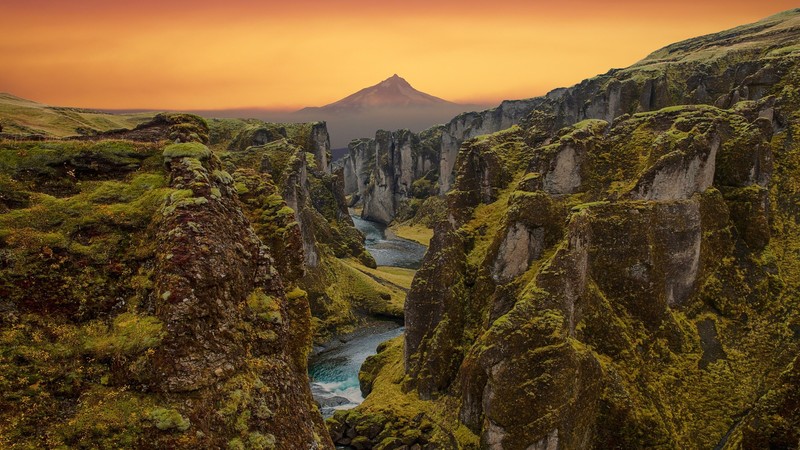 nature, landscape, river, mountains, sunset