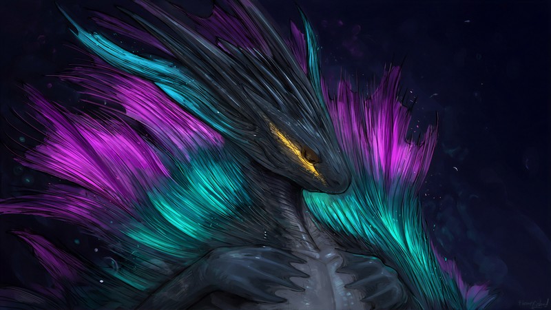 digital, digital art, artwork, fictional, fictional creatures, drawing, painting, digital painting, cyan, pink, dark, colorful, creature, fantasy art, reptile, mermaids, glowing, dark background