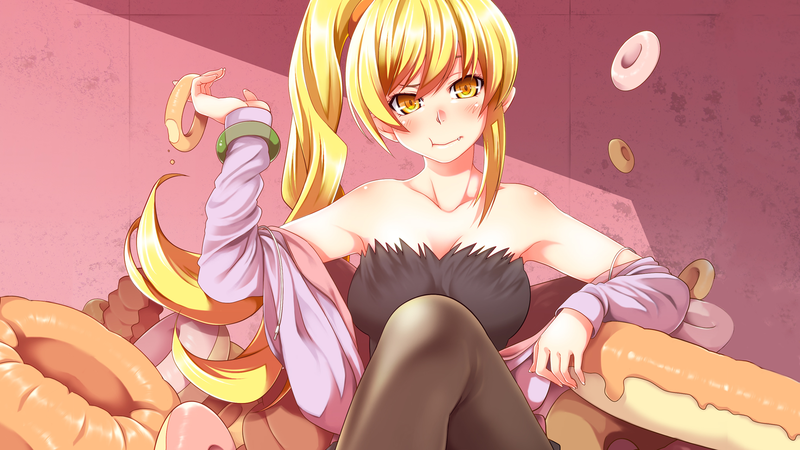 Monogatari Series, Oshino Shinobu, anime girls, donuts, blonde