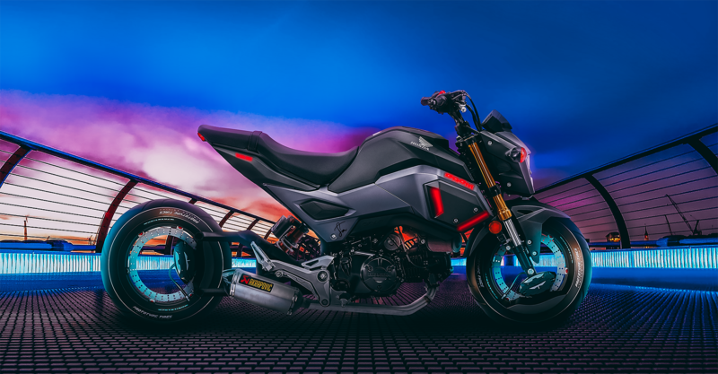 Honda, Honda grom, motorcycle, black, blue, Hubless, lowered