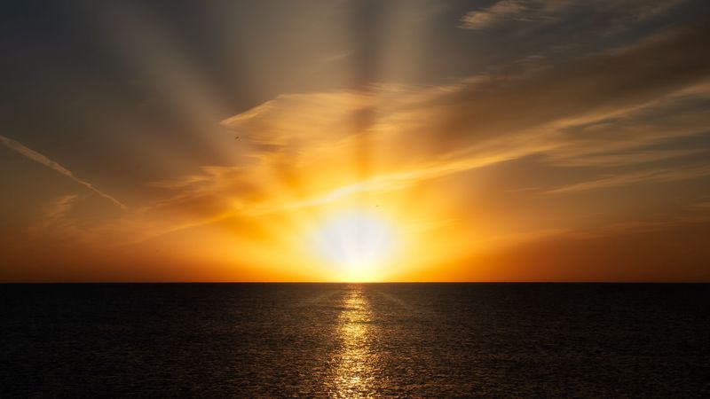 lake, dawn, horizon, sunrise, 4k