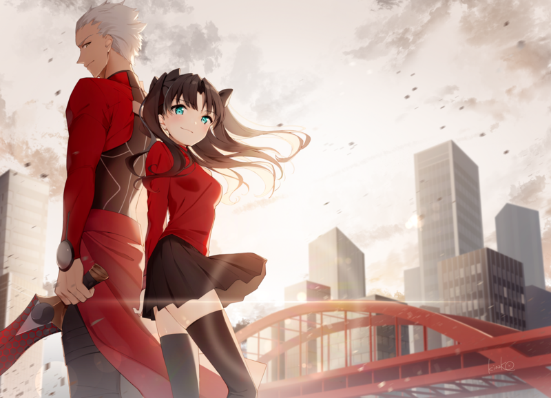 anime, anime girls, Archer (Fate/Stay Night), Tohsaka Rin, Fate/Stay Night, Fate Series, bridge, city