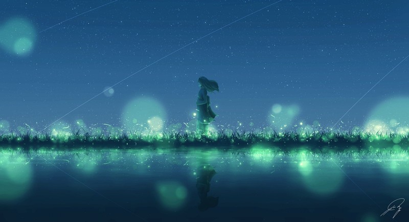 artwork, digital art, women, outdoors, stars, bokeh