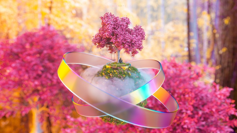 digital, digital art, artwork, fantasy art, photo manipulation, photomontage, planet, trees, pink, clouds, Photoshop, futuristic, surreal, landscape, science fiction, green, colorful, environment, aliens, silhouette, illustration