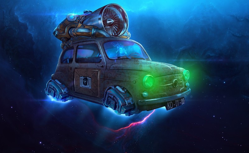 car, futuristic, artwork, vehicle, cyan, blue
