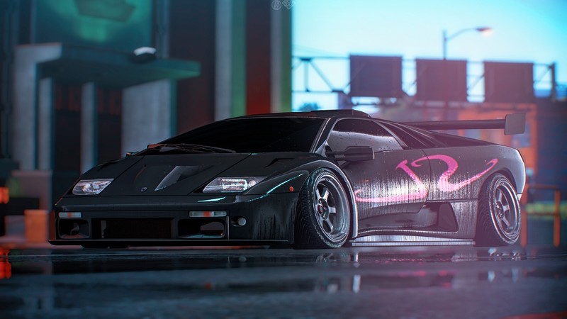 video game art, Need for Speed, car, vehicle, black cars, video games, digital art, Lamborghini, Lamborghini Diablo