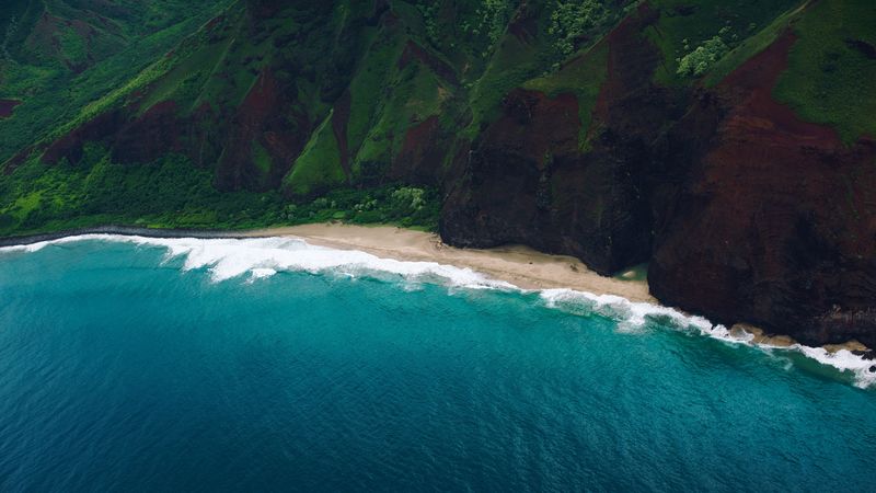 sea, rocks, moss, coast, surf, 4k