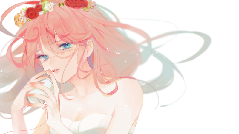 simple background, anime, anime girls, digital art, artwork, portrait, Vocaloid, Megurine Luka, long hair, redhead, blue hair, open mouth, flowers, flower in hair
