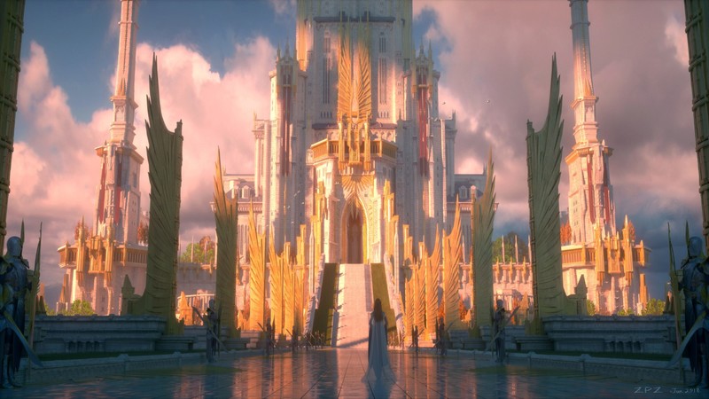 digital, digital art, artwork, fantasy art, concept art, Sun, sunrise, clouds, landscape, fantasy city, architecture, environment