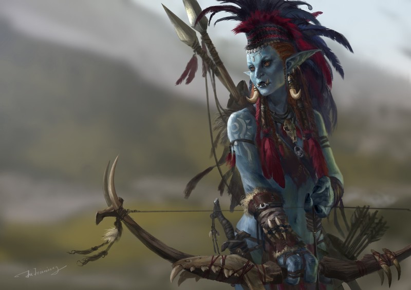 World of Warcraft, trolls, arc, bow and arrow, Jianing Hu