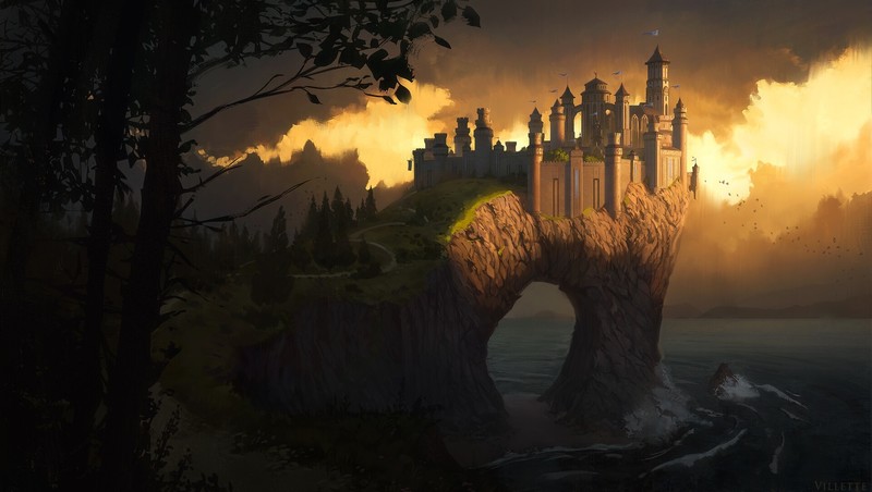castle, artwork, fantasy art