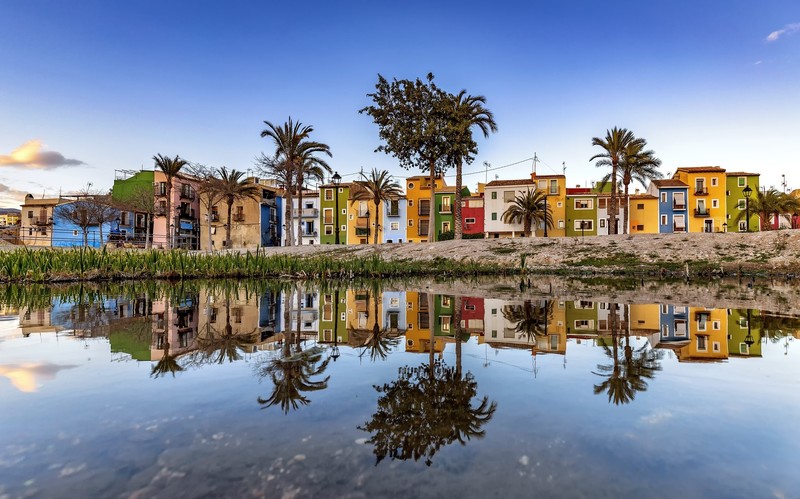 town, house, water, outdoors, reflection