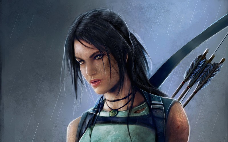 artwork, digital art, women, Lara Croft, bow and arrow, brunette