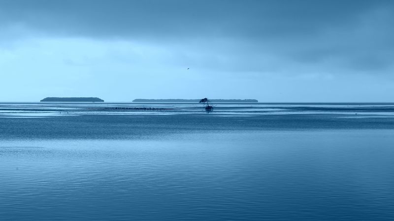 sea, horizon, minimalism, twilight, 4k