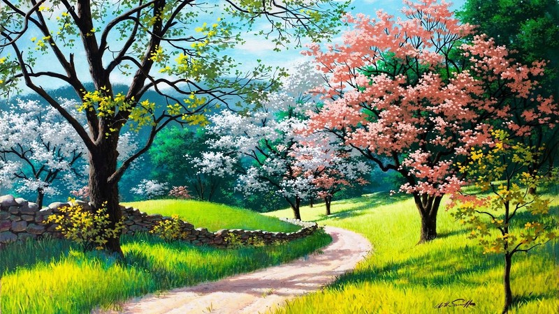 trees, nature, artwork, Arthur Saron Sarnoff