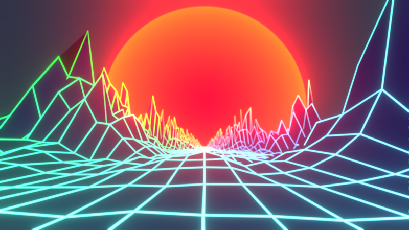 Retrowave, neon, orange, grid