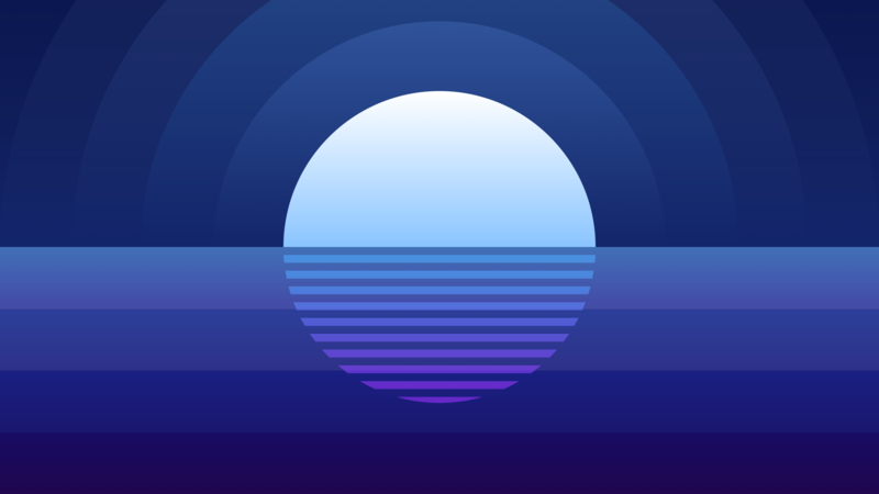 digital, digital art, artwork, illustration, night, reflection, simple, simple background, minimalism, water, sea, Moon, moon rays, moonlight, Retrowave, vaporwave, synthwave, blue, blue background