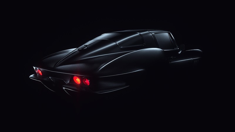 car, black background, lines, digital art, lights, flashlight, black, shadow, Chevrolet Corvette Stingray
