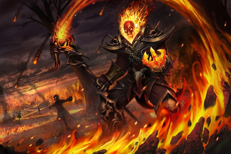 fantasy art, artwork, fire, demon, skull, creature