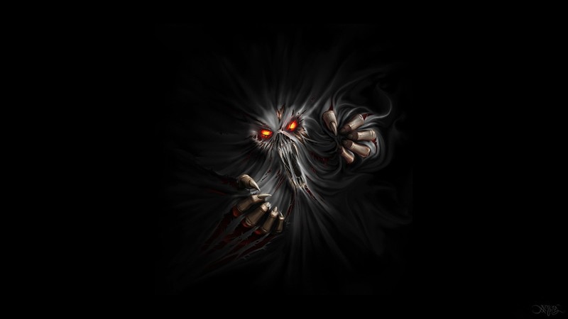 fantasy art, minimalism, simple background, demon, glowing eyes, creature
